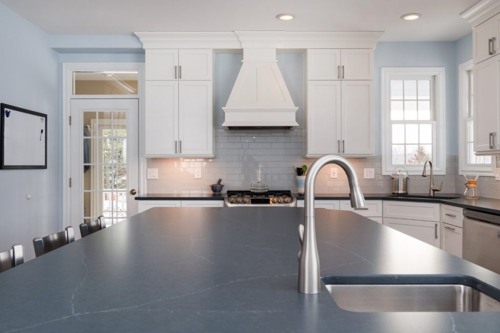 Blue countertop with undermount sink